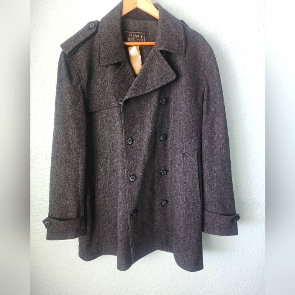 Jos. A. Bank Gray Double-Breasted Peacoat New With Tags Wool Blend